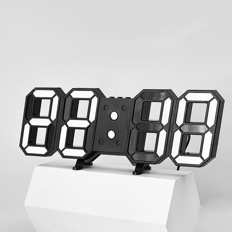 3D Remote Control Black LED Electronic  Hung And Can Stand Wall Clock