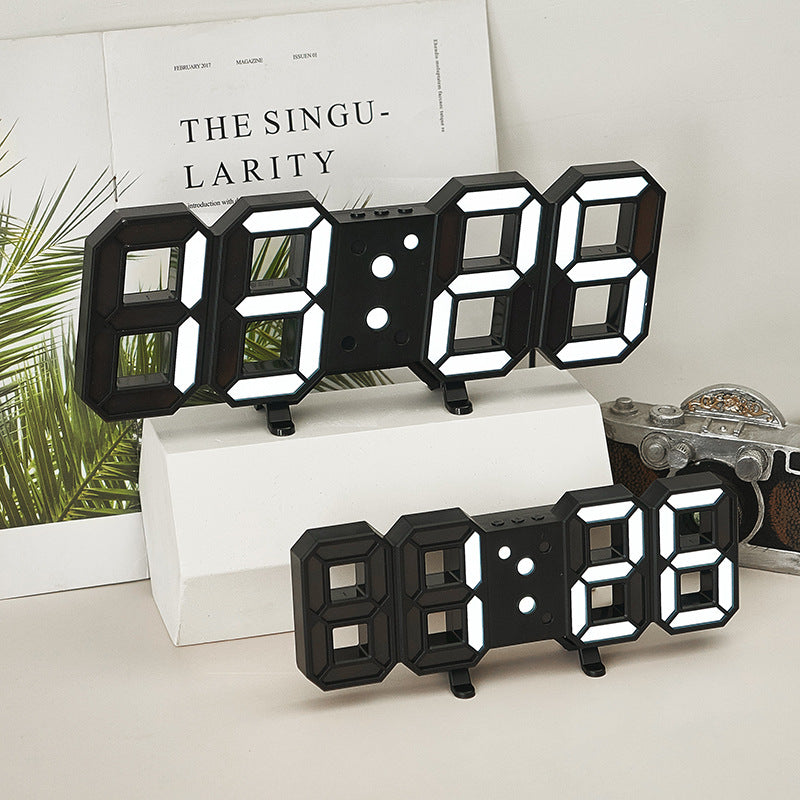 3D Remote Control Black LED Electronic  Hung And Can Stand Wall Clock