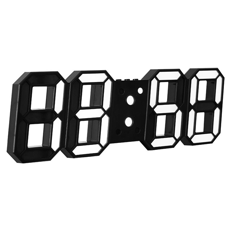 3D Remote Control Black LED Electronic  Hung And Can Stand Wall Clock